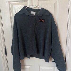 Gray Corduroy Cropped Button-Up Shirt